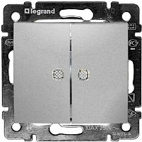 Выключатель с подсветкой без рамки Legrand Valena 2-кл. алюминий картинка